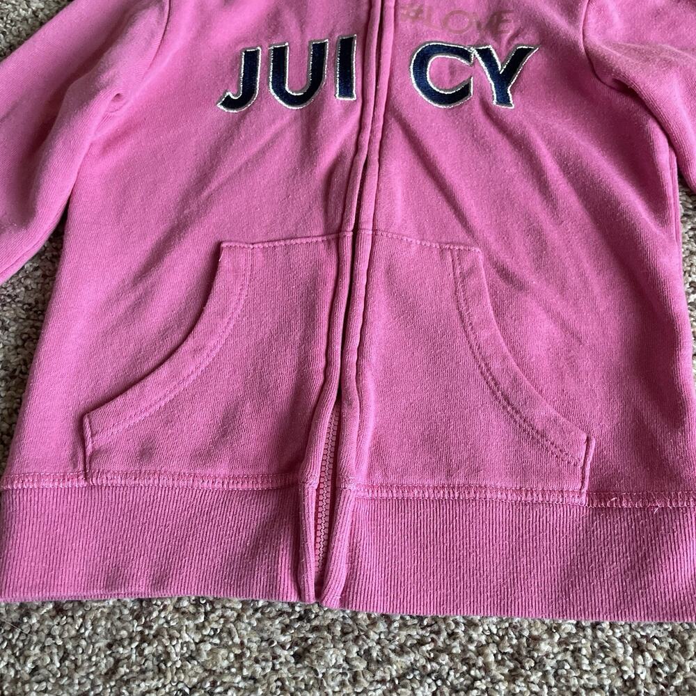Juicy Couture Kids’ Pink Zip Up Hoodie Spellout Fuzzy Hood Size 6 Embroidered - Picture 5 of 15